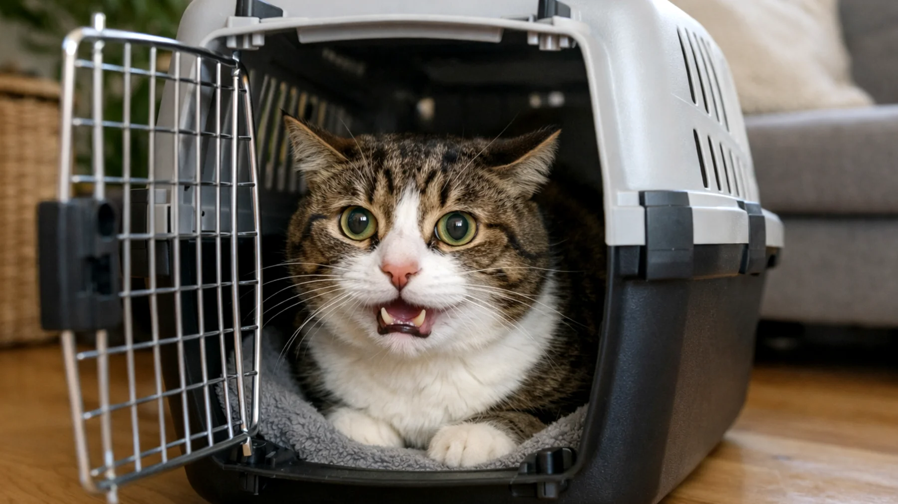 Il gatto mostra segni di forte stress e ansia durante i viaggi in auto o in trasportino, manifestando vocalizzazioni eccessive, salivazione, tremori e tentativi di fuga, rendendo difficile il trasporto dal veterinario o durante gli spostamenti."