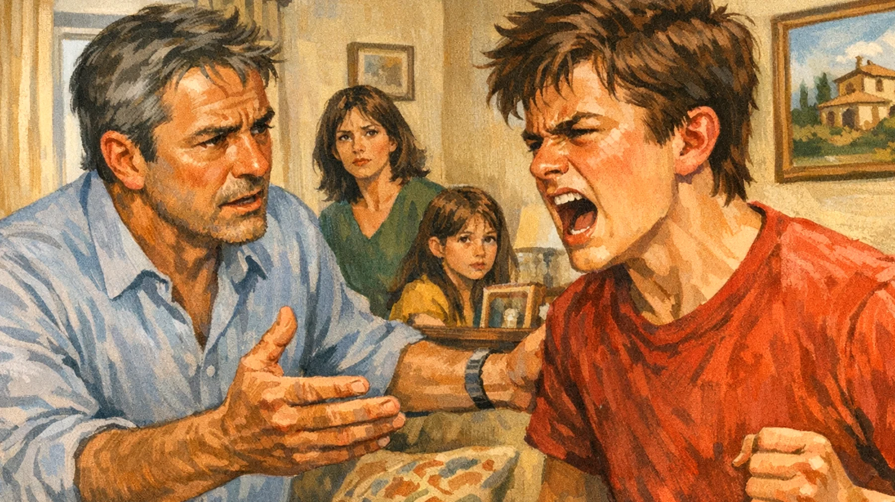 Papà che fatica a gestire le reazioni esplosive del figlio adolescente quando le cose non vanno come vorrebbe"